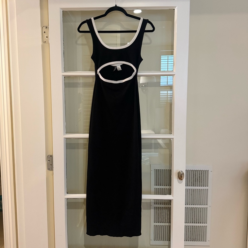 Black Cutout Maxi Dress with White Trim